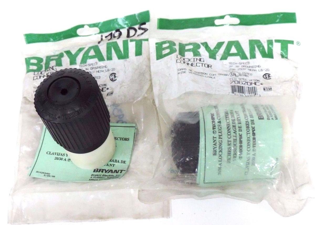 Used LOT OF 2 NEW BRYANT 70620NC LOCKING CONNECTORS NEMA L6-20