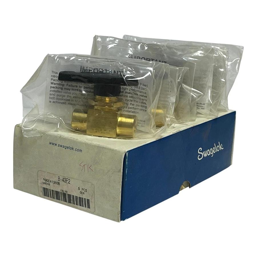 Swagelok B-43F2 Brass 40 Series 2-Way Ball Valve 1/8" FNPT Box of 5 Pack - New