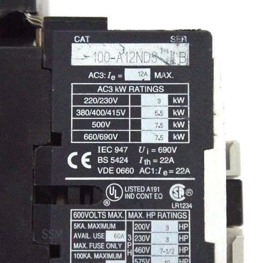 Used ALLEN BRADLEY 100-A12ND3 SER. B CONTACTOR W/ 199-FSMA11 SER. B - LOT OF 2