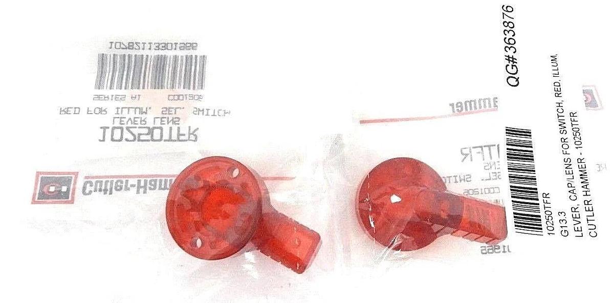 Used LOT OF 2 NEW CUTLER HAMMER 10250TFR RED ILLUMINATED LEVER LENS SER. A1