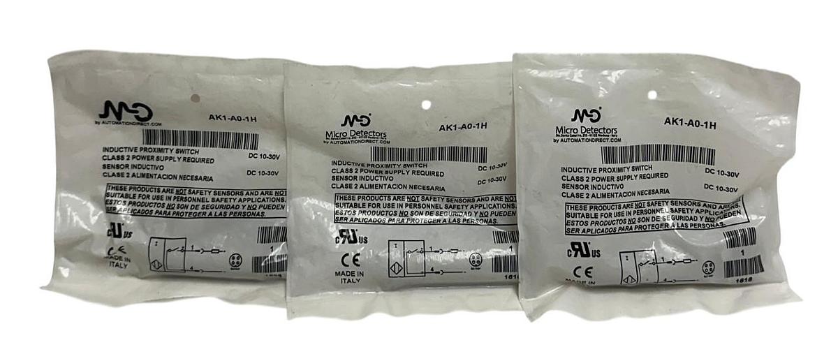 Used 3 AUTOMATIONDIRECT MICRO DETECTORS AK1-A0-1H / AK1A01H PROXIMITY SWITCHES NSFS
