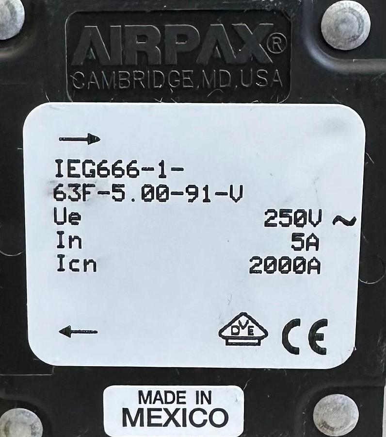 NEW AIRPAX IEG666-1-63F-5.00-91-V / IEG666163F50091V CIRCUIT BREAKER 250V 5A