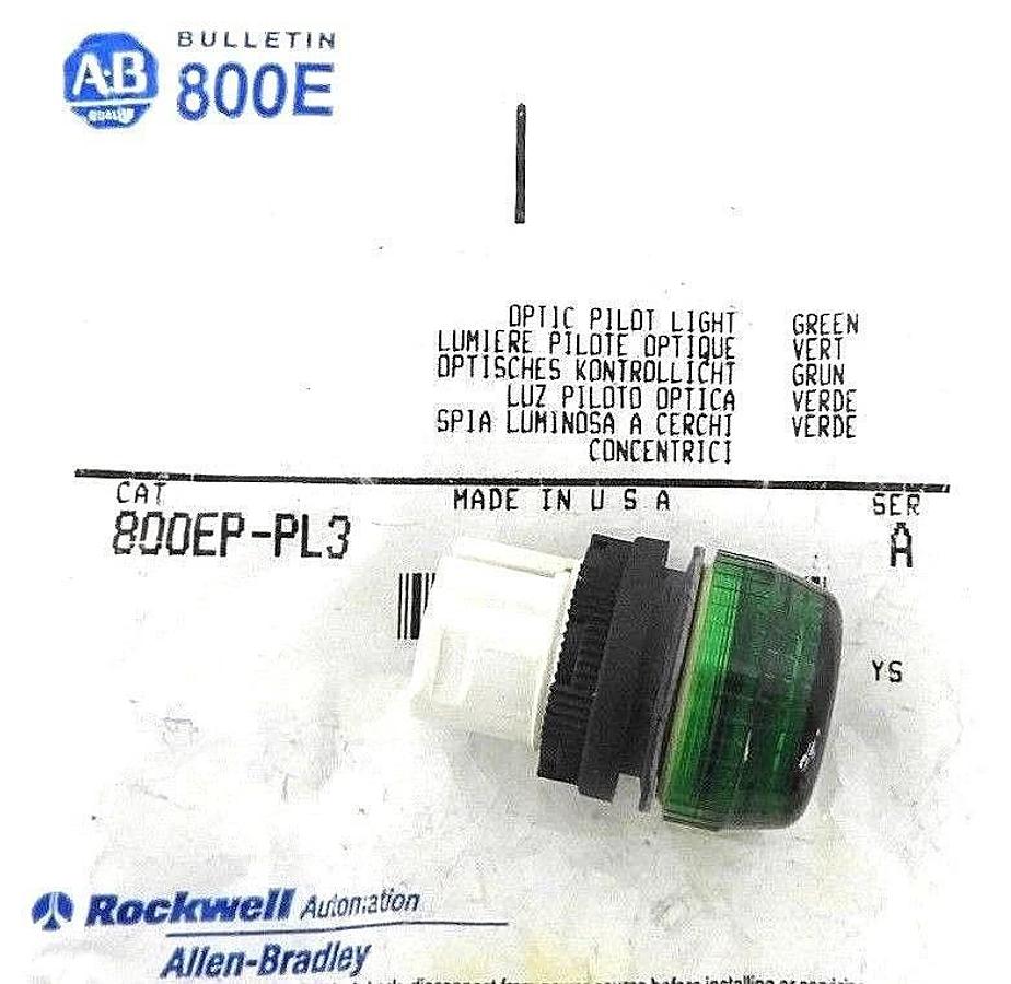 Used LOT OF 2 NEW ALLEN BRADLEY 800EP-PL3 GREEN OPTIC PILOT LIGHT 800EPPL3, SER. A