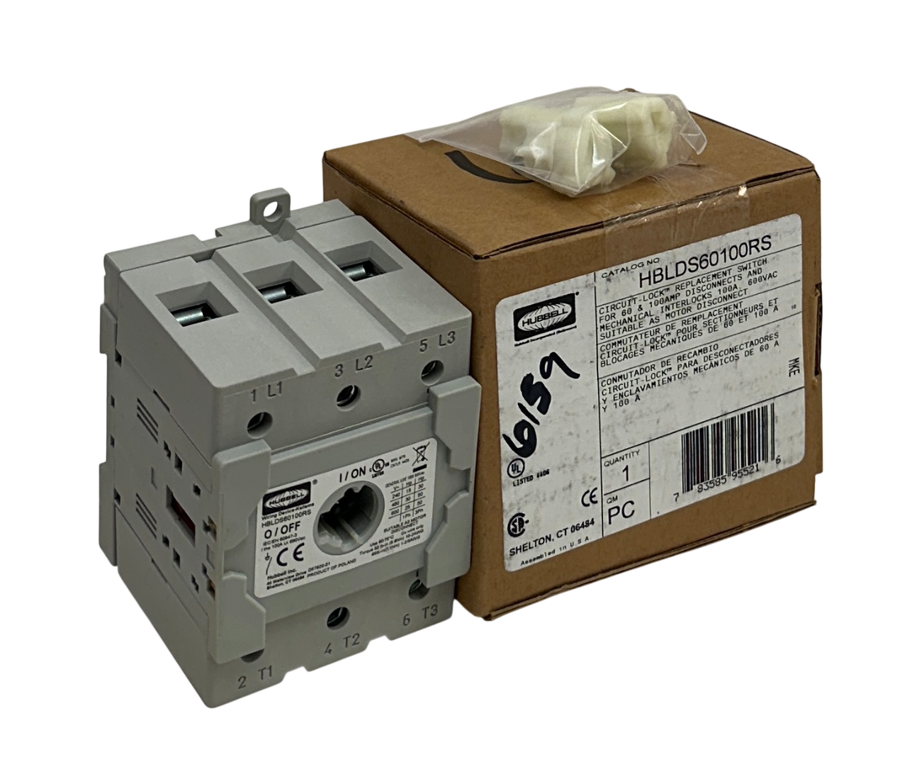 Used HUBBELL HBLDS60100RS CIRCUIT-LOCK REPLACEMENT SWITCH 60/100A 600VAC OEM NSMP