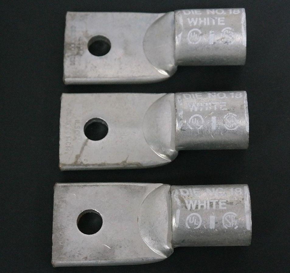 Used LOT OF 3 ILSCO CRA1000MCM ALUMINUM COMPRESSION LUGS DIE #18 WHITE CRAIOOOMCM
