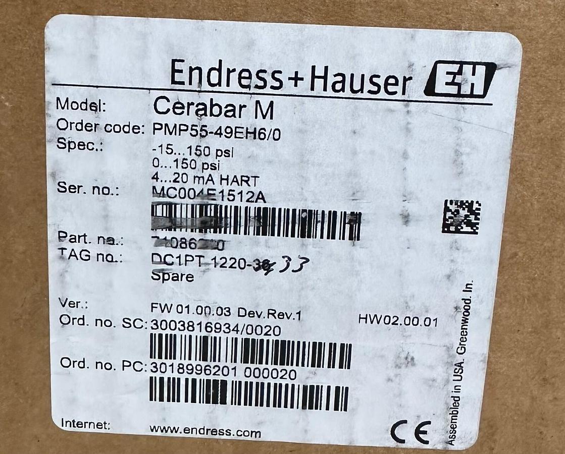 Used NEW ENDRESS+HAUSER PMP55-49EH6/0 / PMP5549EH60 Cerabar M PRESSURE TRANSMITTER
