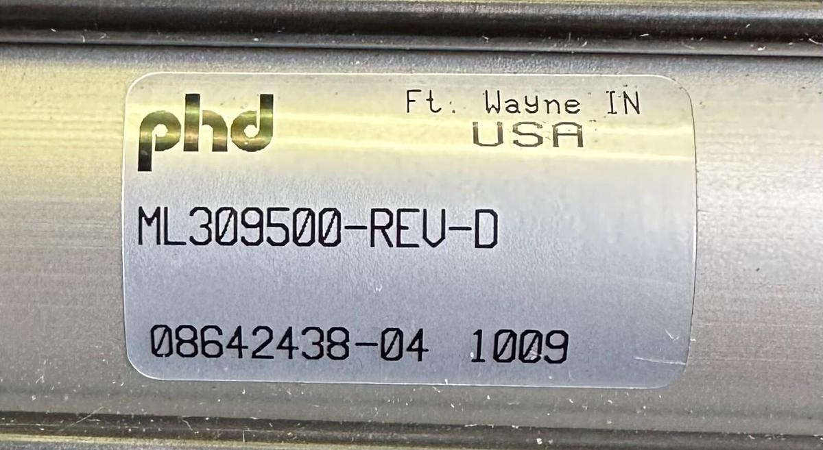 Used NEW PHD ML309500 PNEUMATIC SLIDE / CYLINDER REV. D W/ 17504-2-06 17524-2 SENSORS
