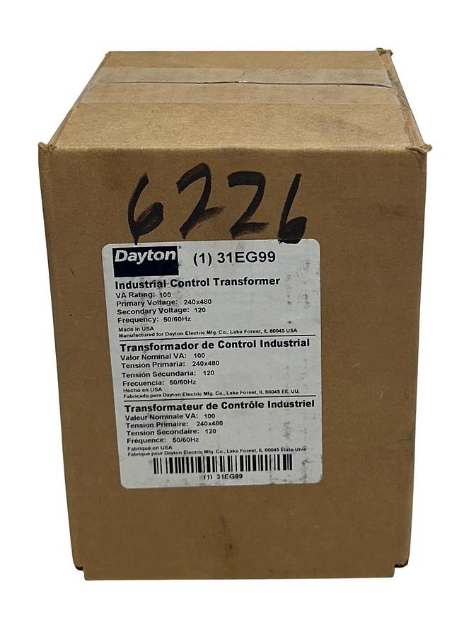 Used DAYTON 31EG99 INDUSTRIAL CONTROL TRANSFORMER 100VA 240x480V 50/60Hz NSFS