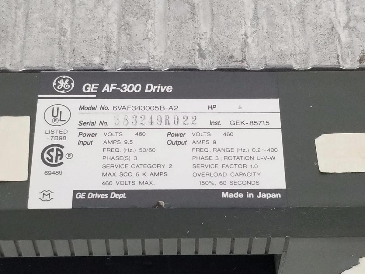Used GENERAL ELECTRIC 6VAF343005B-A2 VARIABLE FREQUENCY DRIVE AF-300 5HP, 460V, 9.5A