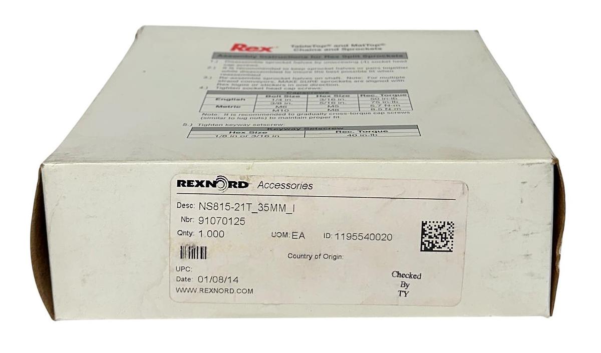 Used REXNORD NS815-21T_35MM_I / 91070125 Rex FLAT TOP SPROCKET NS815-21T NSMP