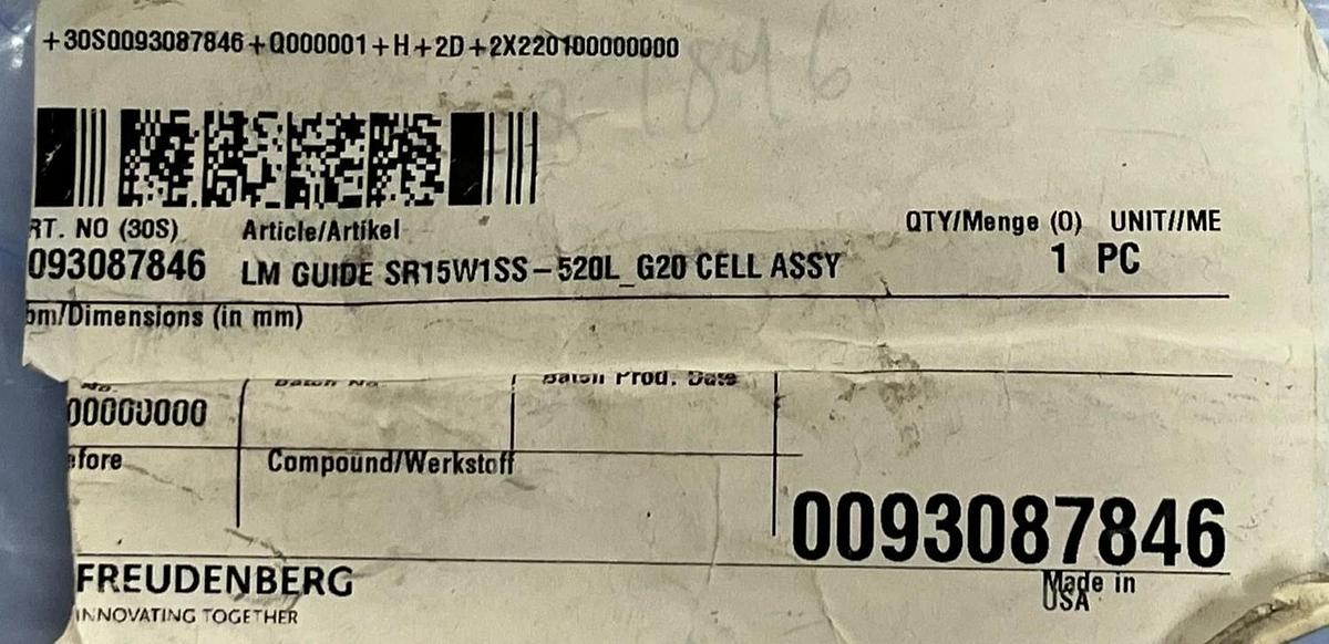 THK SR15W1SS-520L G20 Linear Guide Rail 520mm (RAIL ONLY) - NEW SURPLUS