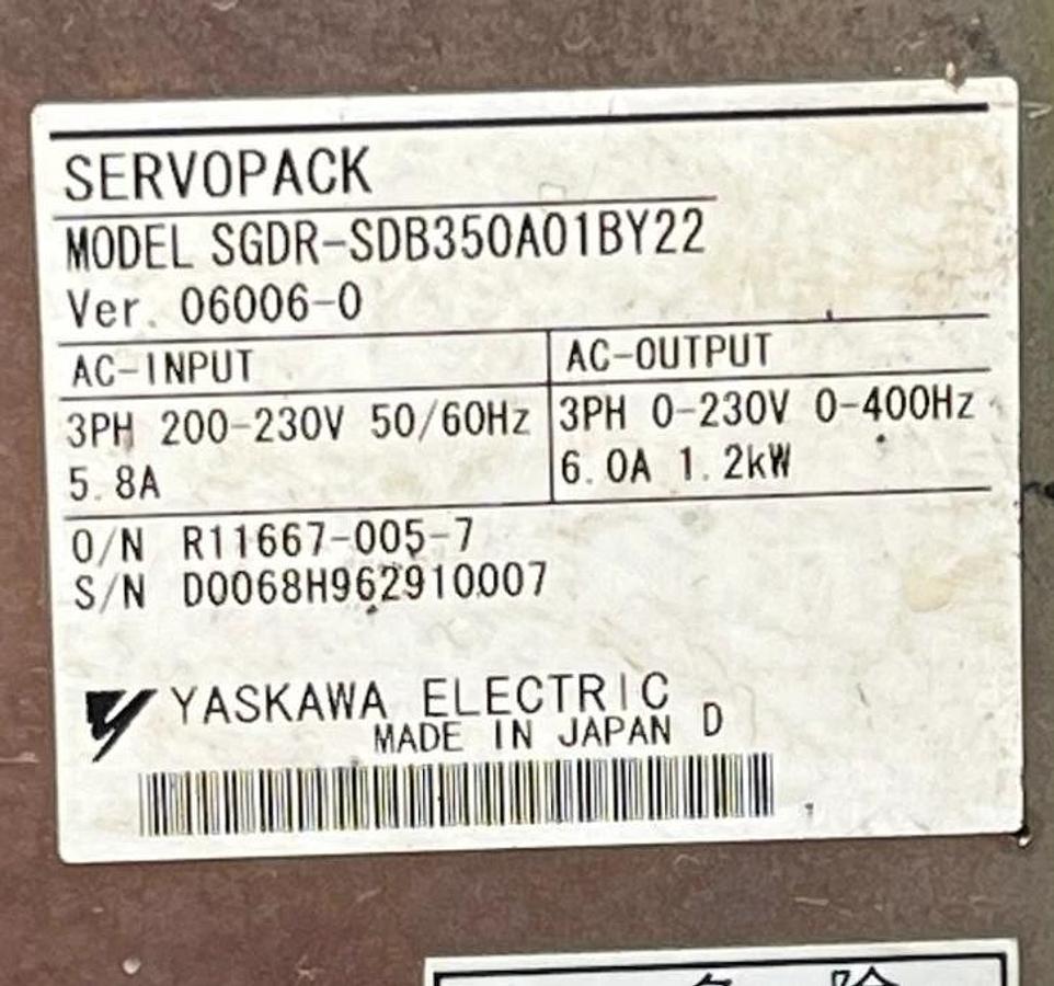 Used Yaskawa SGDR-SDB350A01BY22 Servopack AC Servo Drive 1.2kW 3PH 200V