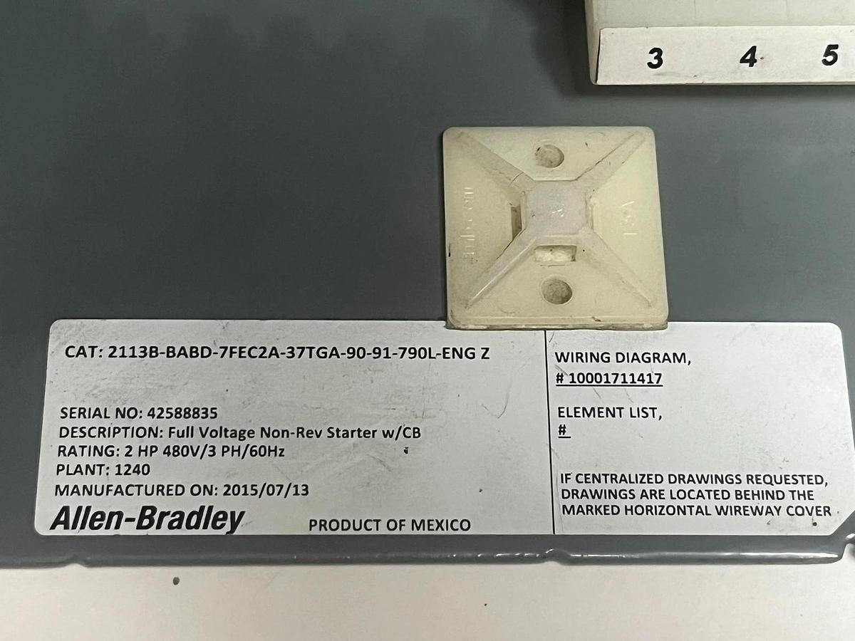 Used Allen-Bradley 2113B-BABD-7FEC2A-37TGA MCC Bucket 2HP 480V Size 1 Starter 140MG