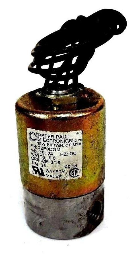 Used PETER PAUL ELECTRONICS 22P9DGM SOLENOID VALVE 24V 3/16IN NPT 25PSI