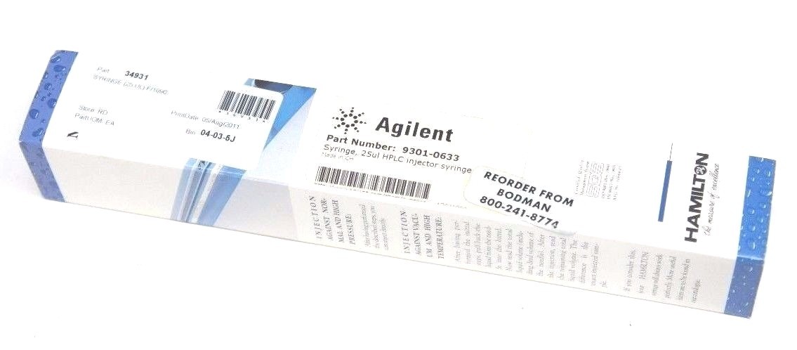 NIB HAMILTON AGILENT 9301-0633 SYRINGE 25UL HPLC INJECTOR 202315/00