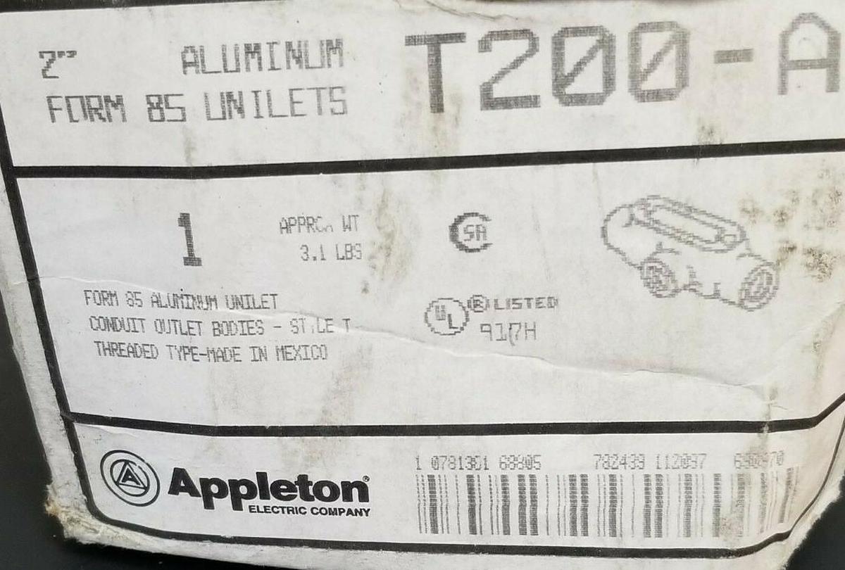 NIB APPLETON T200-A 2'' ALUMINUM FOR 85 UNILETS T200A