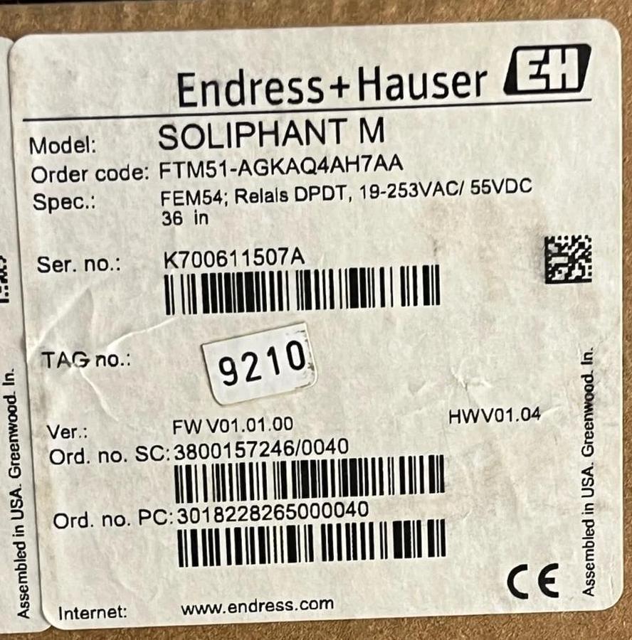 Endress+Hauser Soliphant M FTM51-AGKAQ4AH7AA Vibronic Level Switch - 36" - NSMP