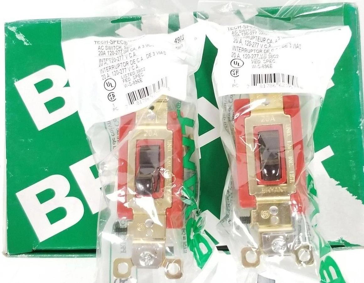 Used BOX OF 2 NEW BRYANT 4903 3-WAY AC SWITCHES 20A, 120-277VAC