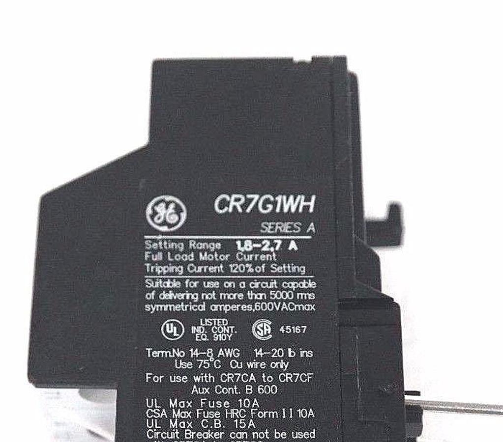 GENERAL ELECTRIC CR7G1WH SPECTRA 700 OVERLOAD RELAY SERIES A TYPE:AUTO/MANUAL