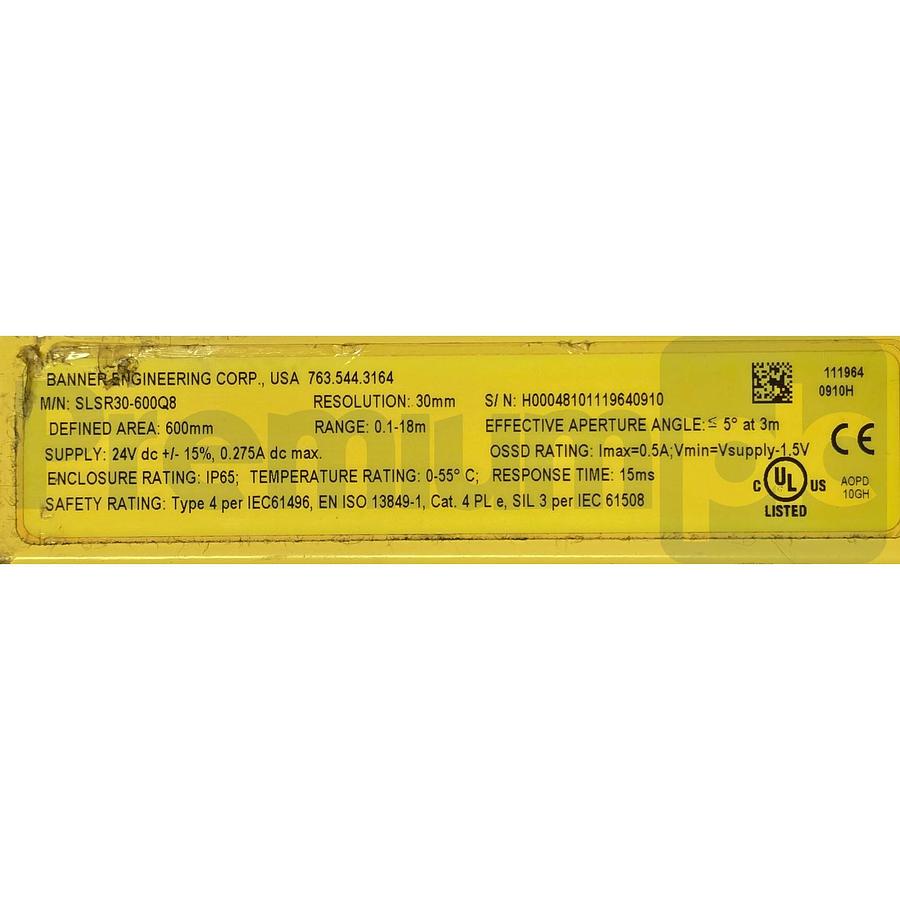 Used Banner SLSR30-600Q8 EZ-SCREEN Safety Light Curtain Receiver 600mm 71251 111964