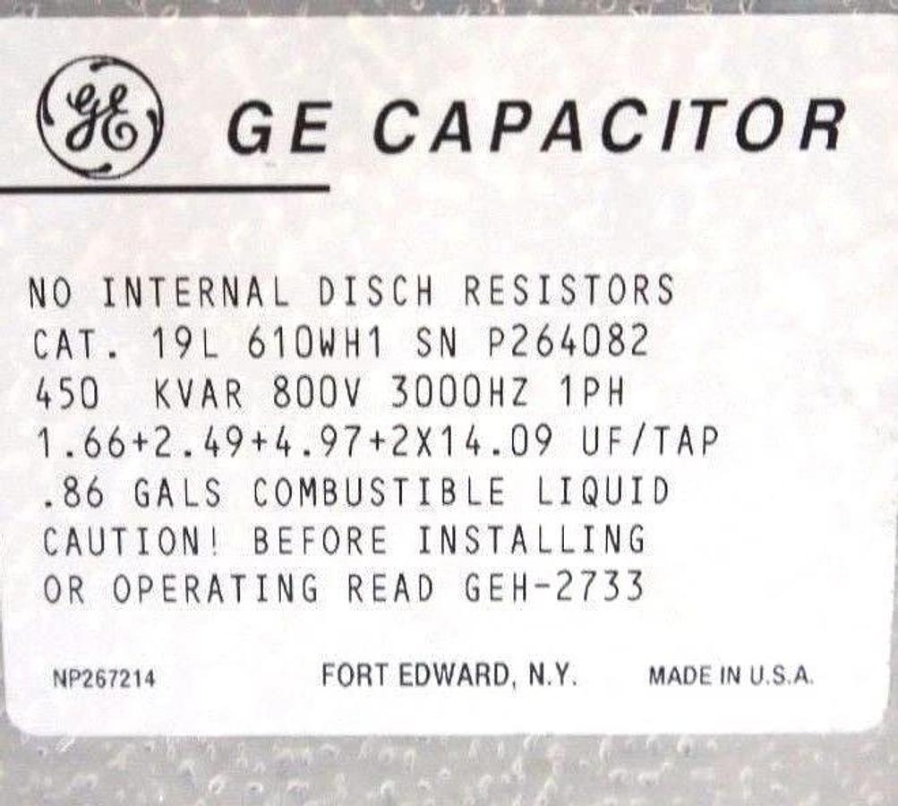 NEW GENERAL ELECTRIC 19L-610WH1 DIELEKTROL WATER COOLED CAPACITOR 19L610WH1