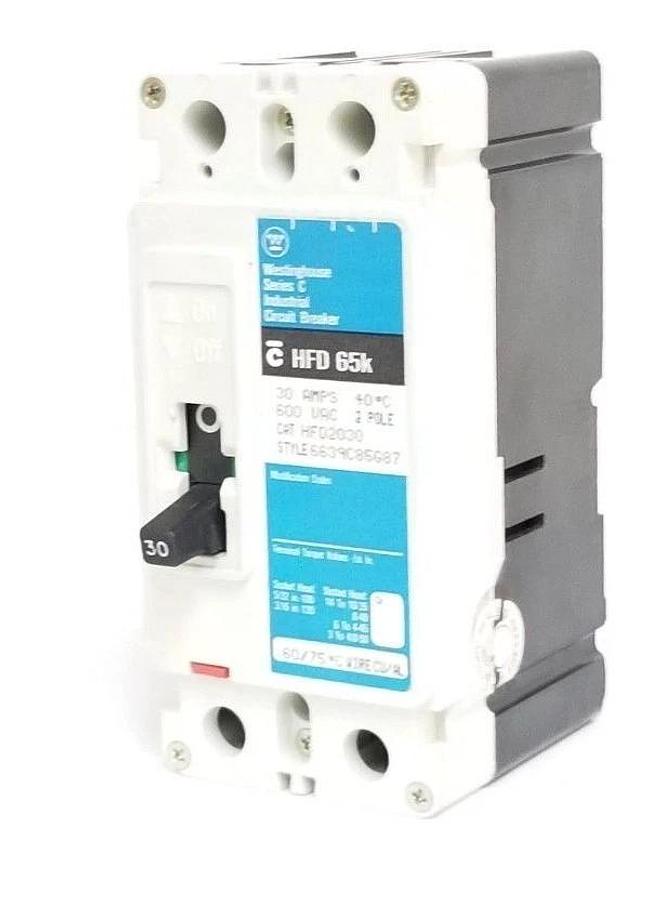 Used WESTINGHOUSE 6639C85G87 CIRCUIT BREAKER HFD2030 , SER.C, 600VAC, 30A, HFD 65K