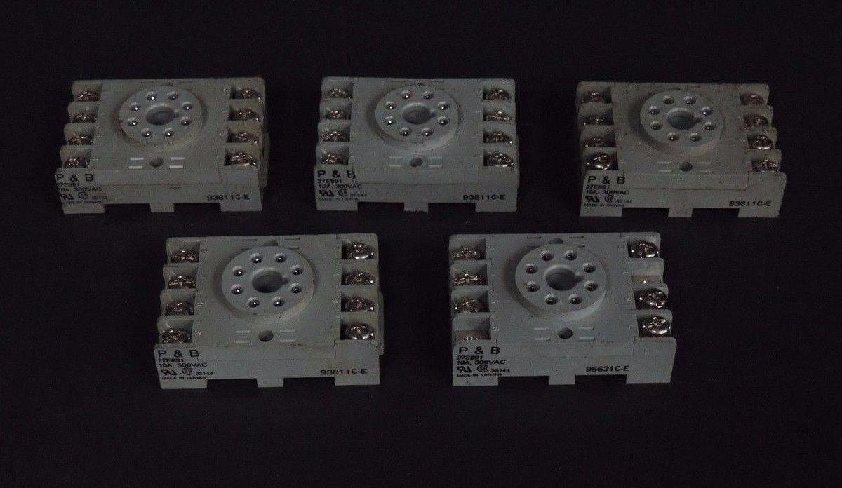 Used LOT OF 5 POTTER & BRUMFIELD 27E891 RELAY SOCKETS 95631-E 10A 300VAC