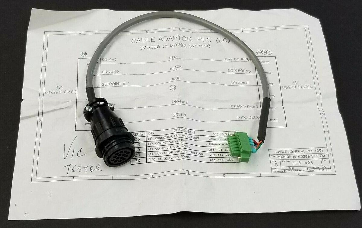 NEW GENERIC 918-408 PLC CABLE ADAPTER MD390 TO MD290 SIZE: B W/ 206043-3 E118830