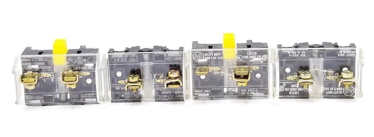 Used LOT OF 4 ALLEN BRADLEY 800T-XD4 SER. E & SER. D, 800TXD4 CONTACT BLOCKS