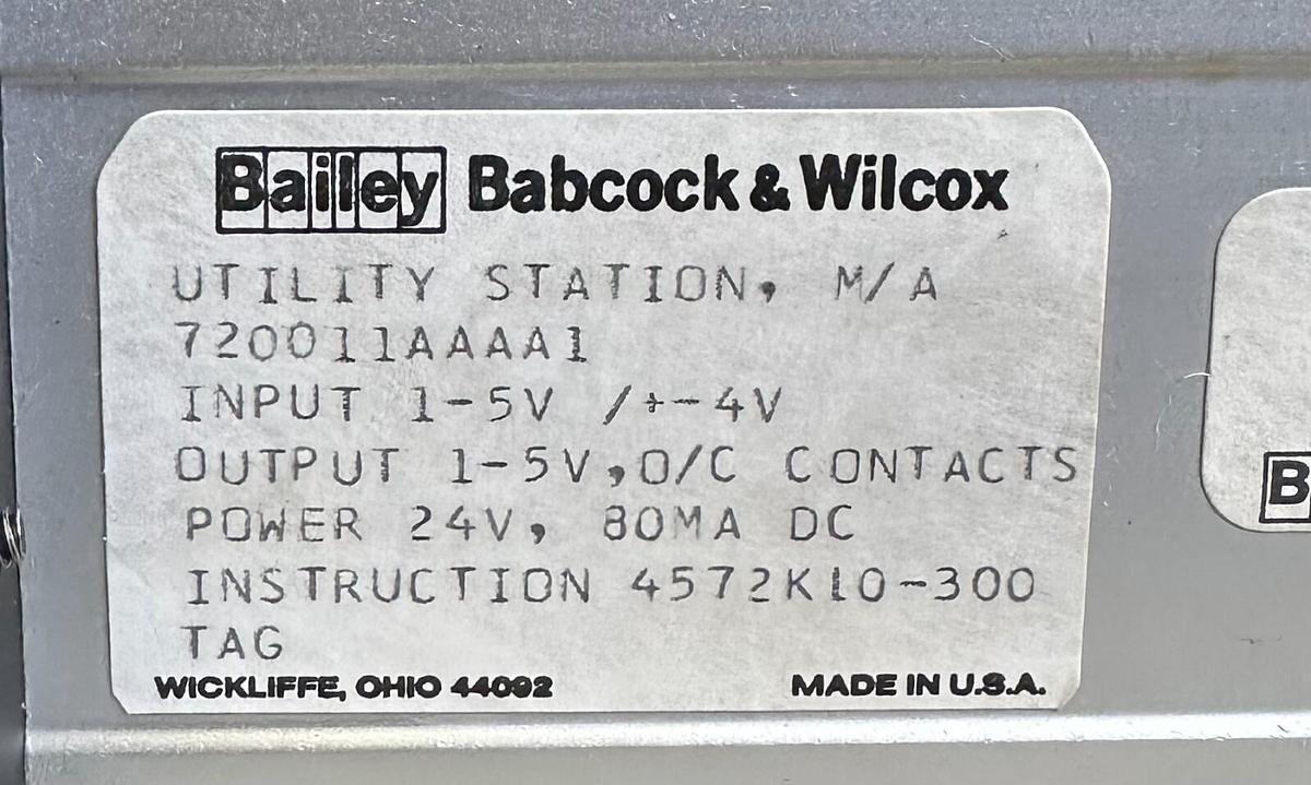 Used BAILEY BABCOCK & WILCOX 720011AAAA1 UTILITY STATION CONTROLLER M/A 24V 80MA DC
