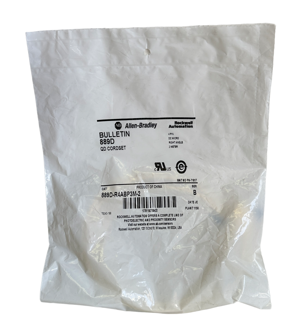 NEW ALLEN BRADLEY 889D-R4ABP3M-2 /B 4-PIN QD CORDSET DC MICRO 2M 889DR4ABP3M2