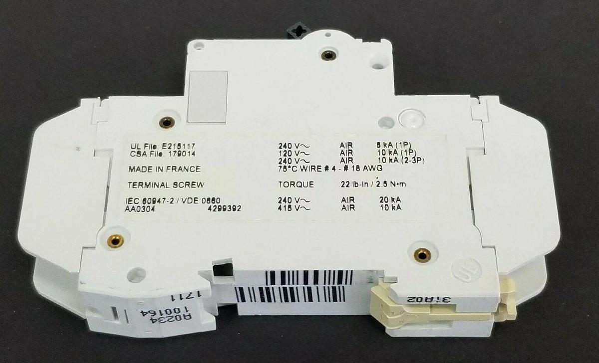 Used MERLIN GERIN CAT. NO. 60103 MULTI9 CIRCUIT BREAKER C60N 2A-TYPE C 240VAC