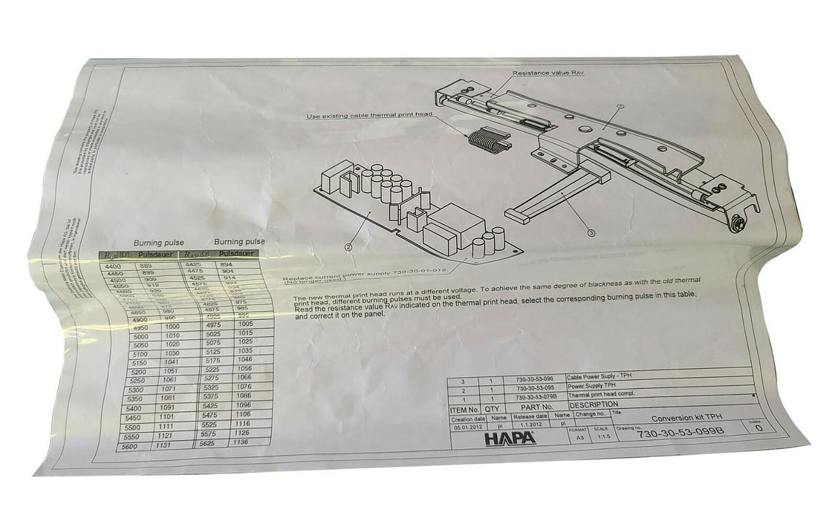 Used NEW HAPA H-730/29 CONVERSION KIT TPH 730-30-53-099B W/ 730-30-53-079B PRINT HEAD