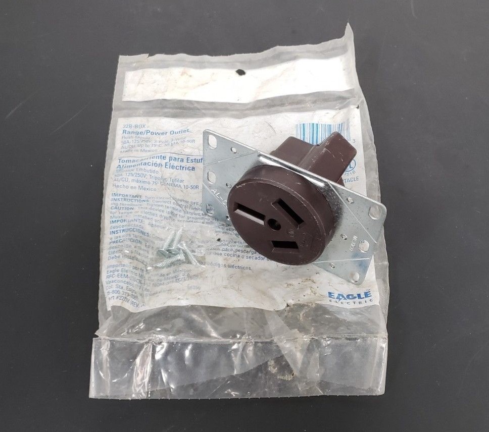 Used NEW IN BAG EAGLE ELECTRIC 32B-BOX RANGE/POWER OUTLET 50A-125/250V; 3-POLE 3 WIRE