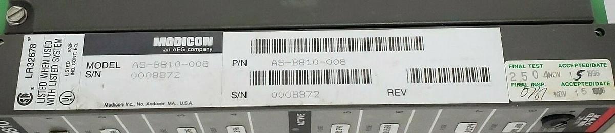 Used MODICON AS-B810-008 ISOLATED OUTPUT MODULE AS-B810-100 REV. A7 ASB810008