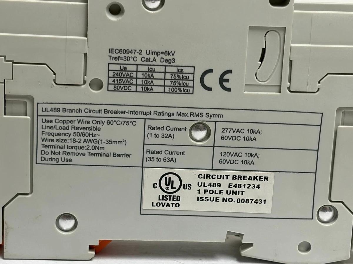 Lovato P1 MB UH C5 Miniature Circuit Breaker 1 Pole 5A C Curve UL 489 New