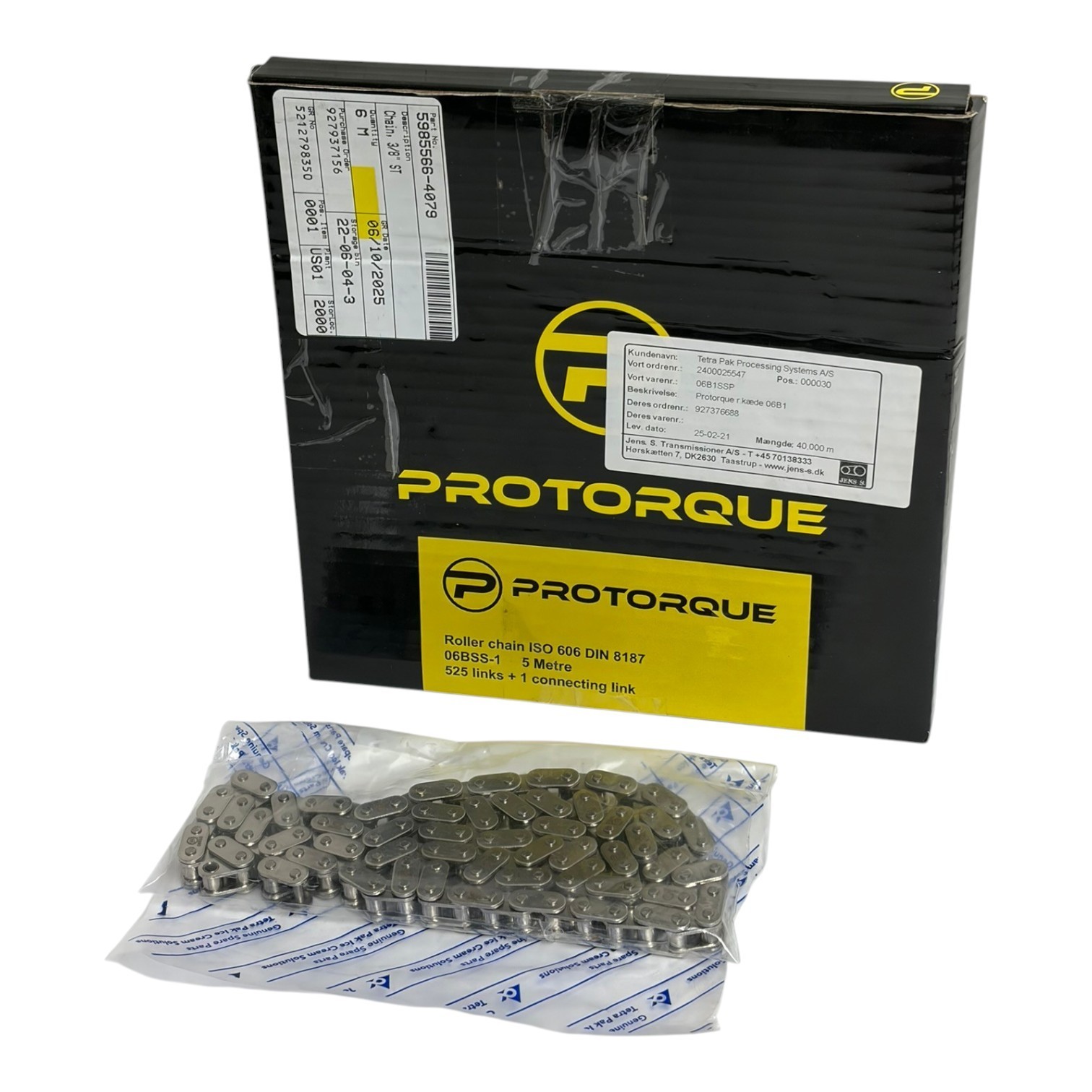 Used Tetra Pak Protorque 06BSS-1 Stainless Roller Chain 3/8" ISO 606 DIN 8187 6M New