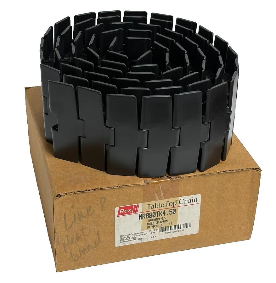 Used Rexnord MR880TK4.50 880TAB TableTop Chain 4.5" Wide 10FT Melt Resistant New