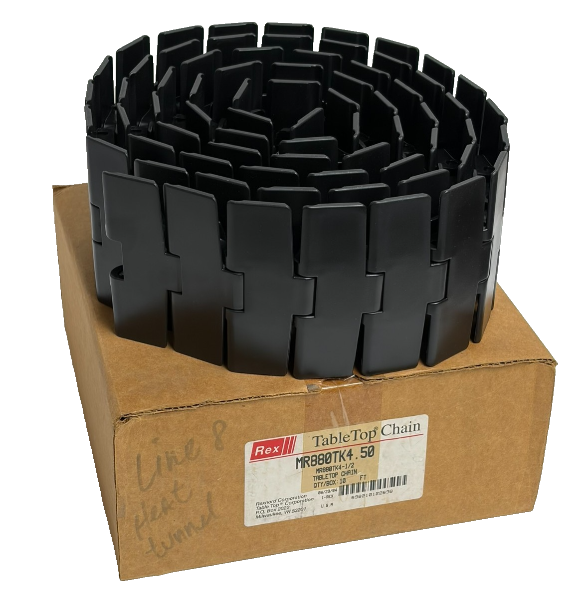 Used Rexnord MR880TK4.50 880TAB TableTop Chain 4.5" Wide 10FT Melt Resistant New