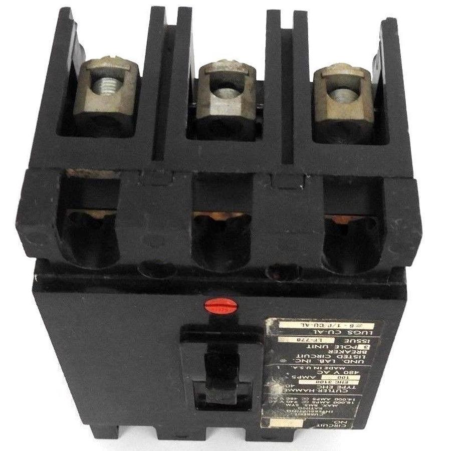 Used CUTLER HAMMER EHC3100 CIRCUIT BREAKER TYPE EHC, 100AMPS, 480V, 3P, LF-778