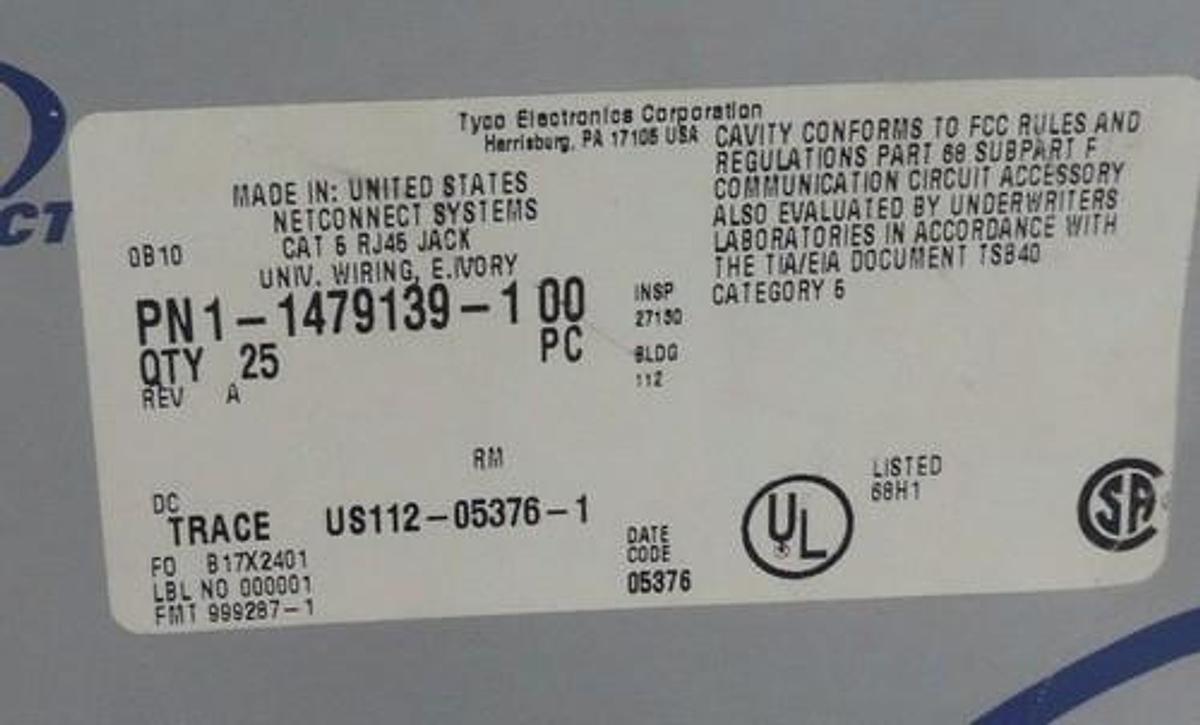 LOT OF 18 NEW AMP NETCONNECT 1-1479139-1 CAT 5 RJ45 JACKS
