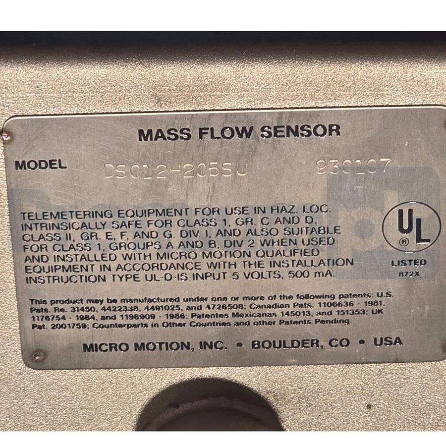 Emerson Micro Motion DS012H205SU Mass Flow & Density Sensor DS012-205SU NSMP