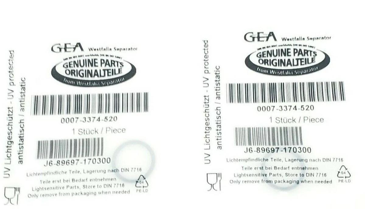 Used LOT OF 2 NEW GEA 0007-3374-520 O-RINGS J6-89697-170300
