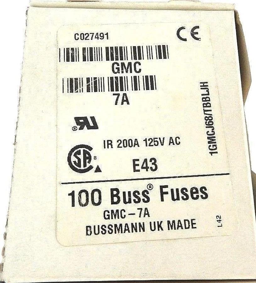 Used BOX OF 90 NEW BUSSMANN BUSS GMC-7A FUSES GMC7A, IR 200A, 125V AC