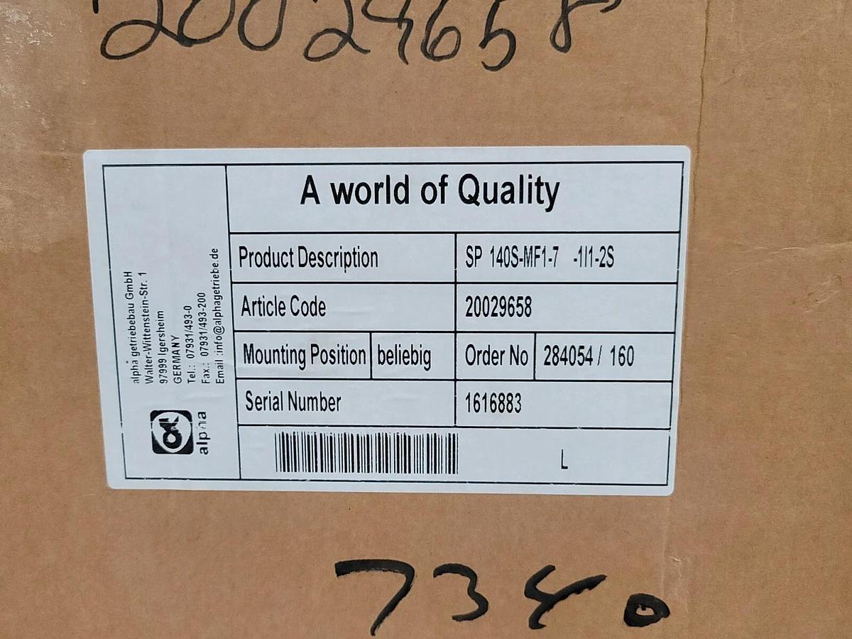 Used NIB ALPHA SP140S-MF1-7-1I1-2S PLANETARY GEARBOX REDUCER SP 140S-MF1-7