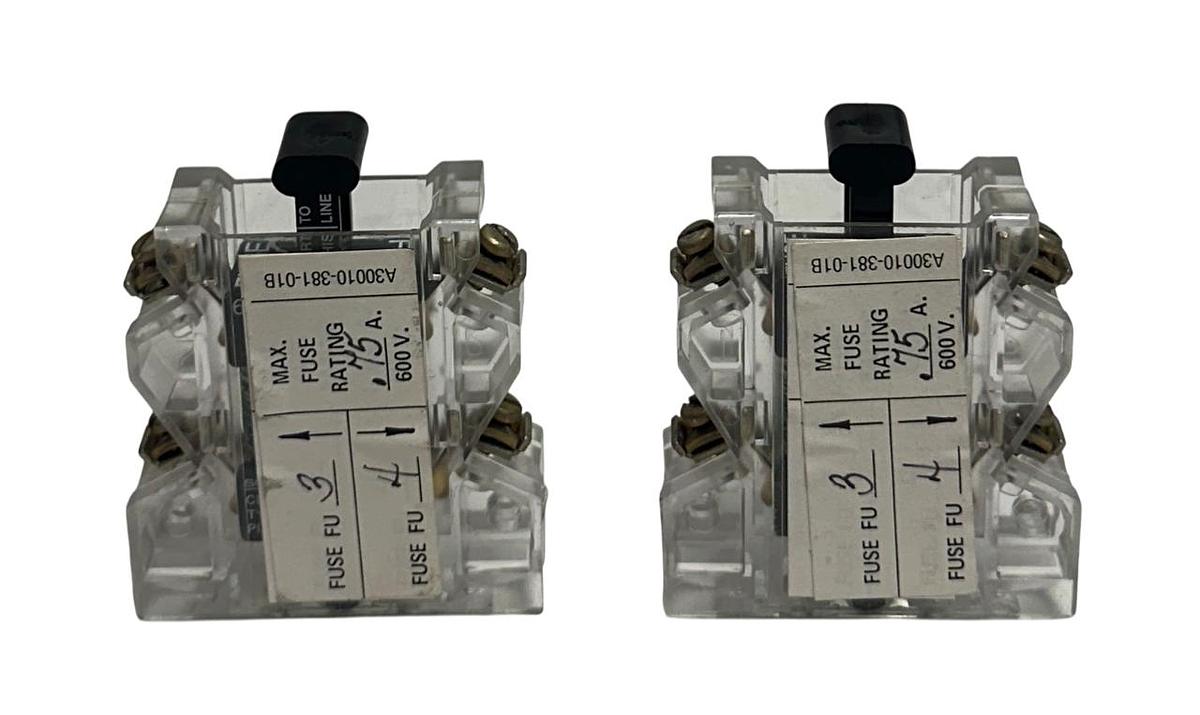 Used 2 SQUARE D A300110-381-01B / 9999 SFR-4 AUXILIARY FUSE HOLDER 2-FUSE 600VAC USNP