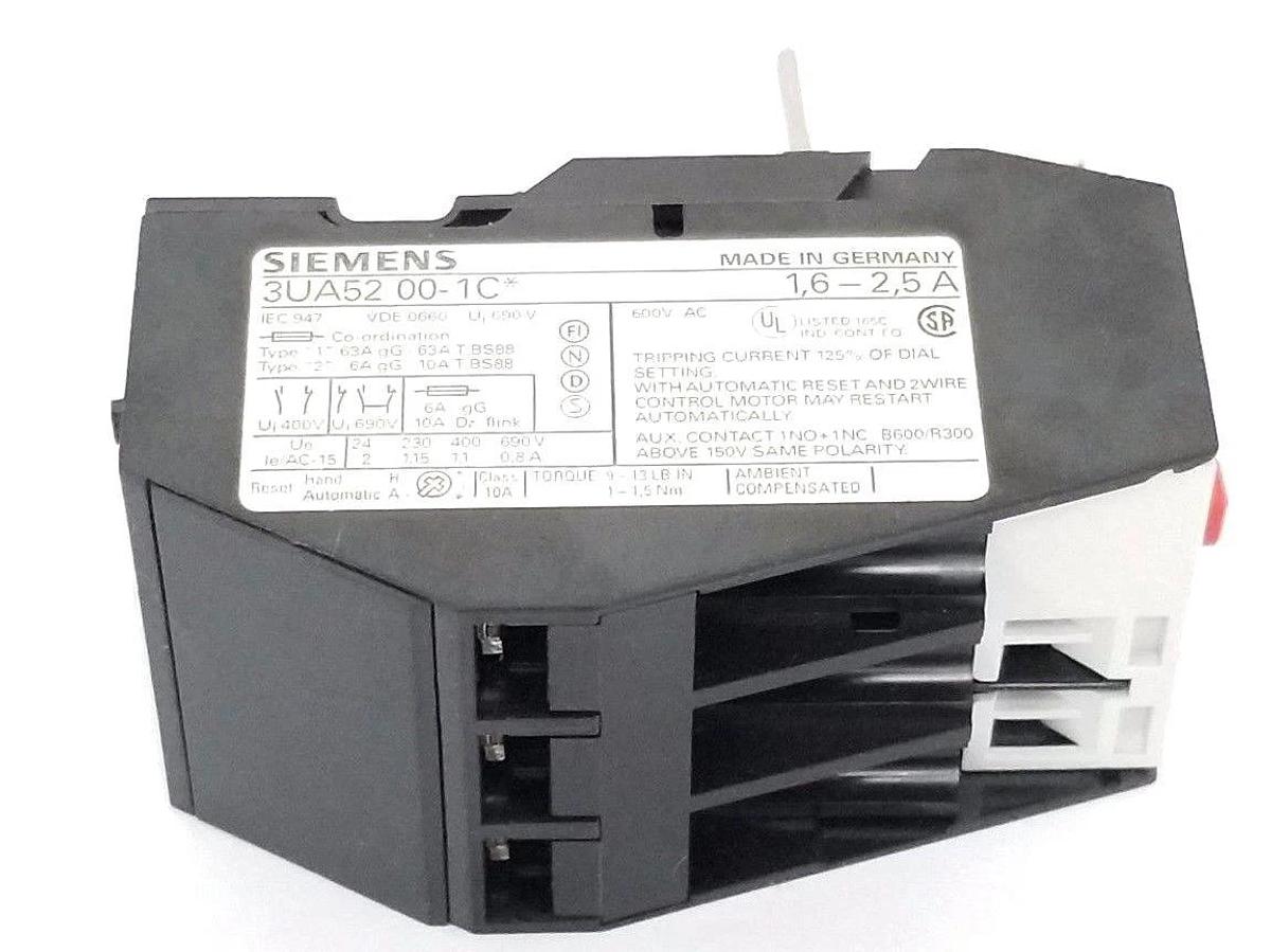 Used SIEMENS 3UA52-00-1C OVERLOAD RELAY 3UA52001C, 1.6-2.5A, 3UA52-00-1C*