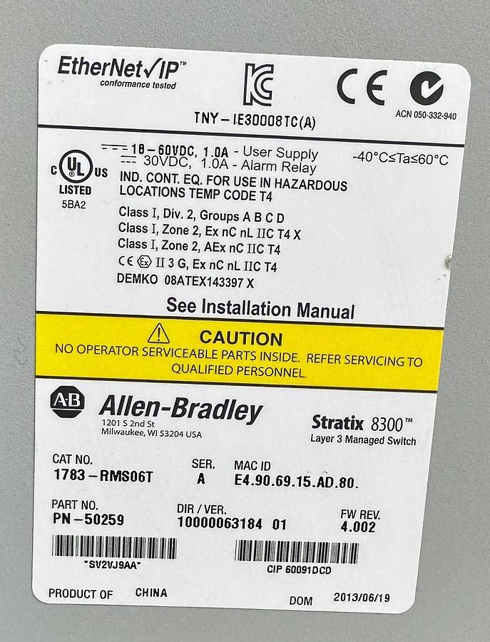 Used NEW ALLEN BRADLEY 1783-RMS06T /A Stratix 8300 6-PORT EtherNet SWITCH 1783RMS06T
