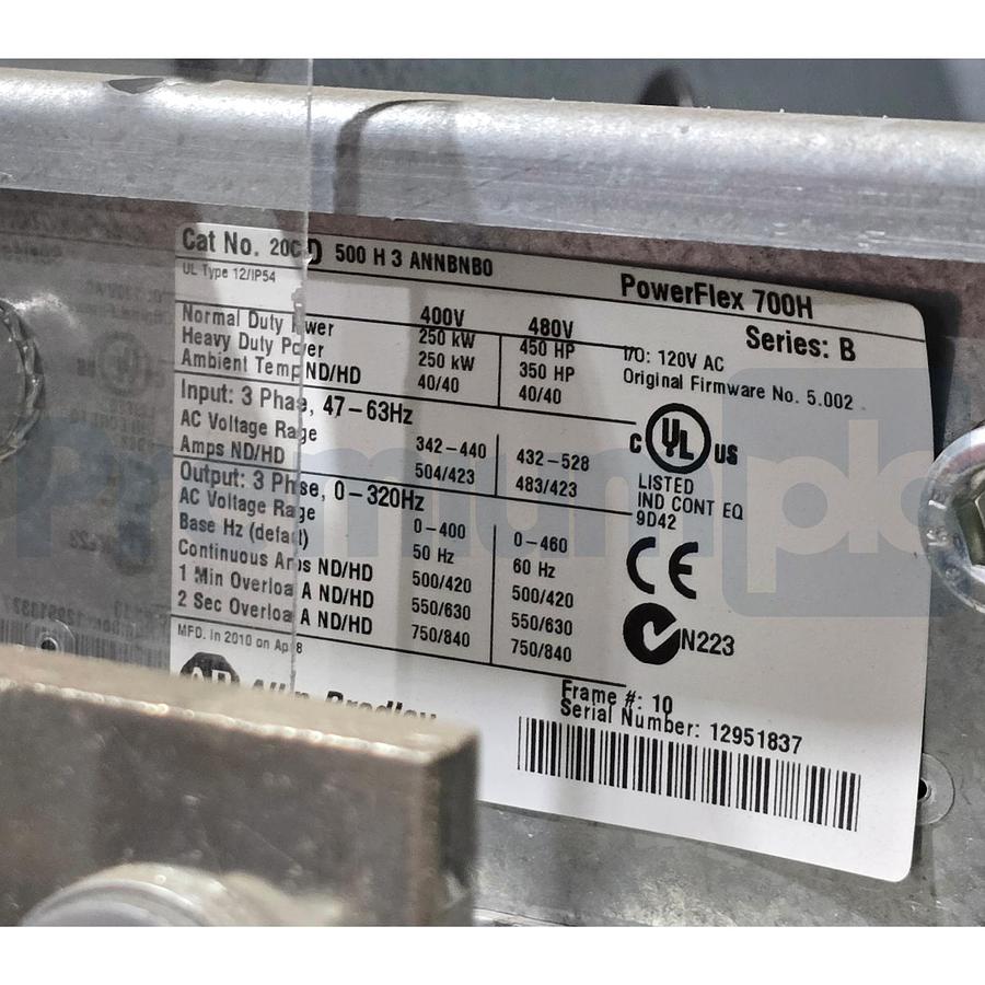 Used Allen-Bradley 20CD500H3ANNBNB0 /B PowerFlex 700H AC Drive 350/450HP 500A USPI