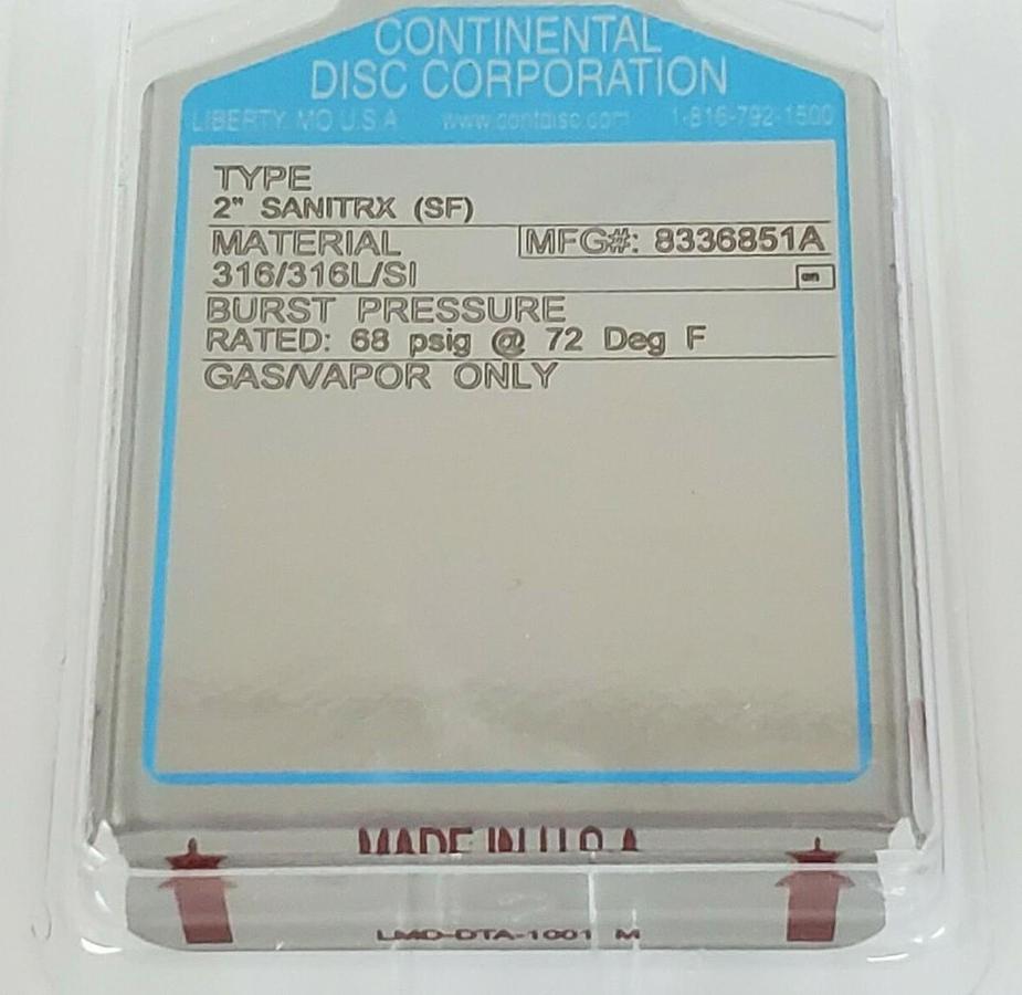 NIB CONTINENTAL DISC CORP. 8336851A TYPE: 2'' SANITRX (SF) 50MM GAS/VAPOR